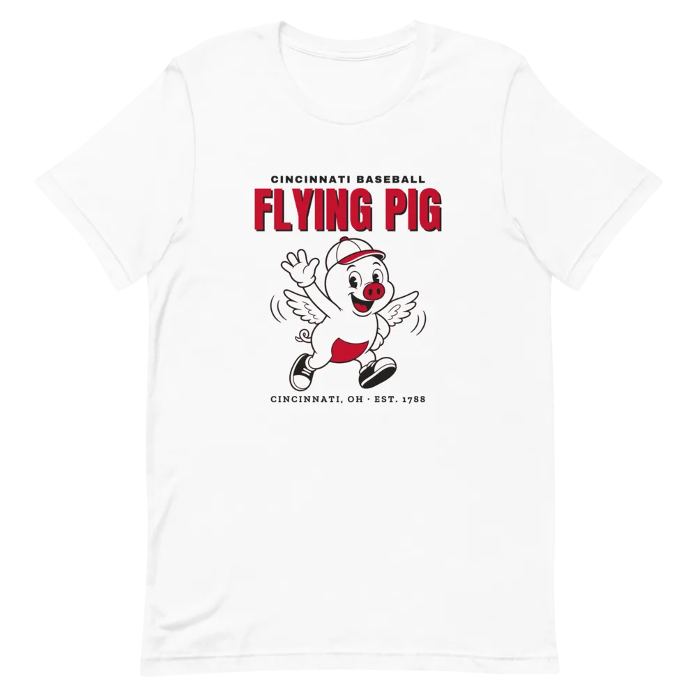 Cincinnati Baseball Flying Pig — White T-Shirt