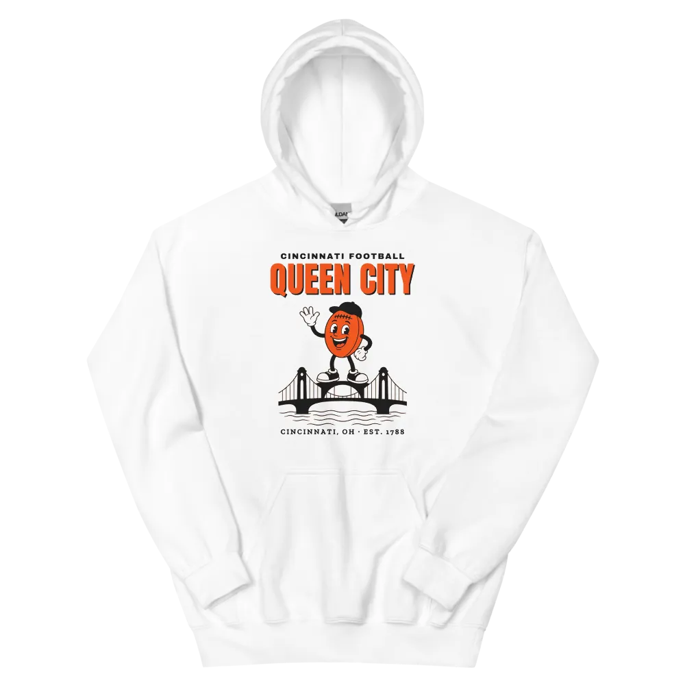 Cincinnati Football Queen City Pigskin — White Hoodie